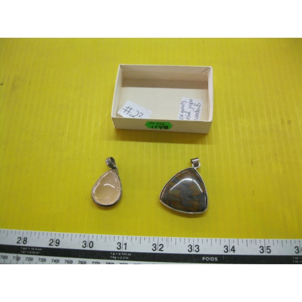 ROSE QUARTZ STERLING PENDANT & COFFEE JASPER PENDANT