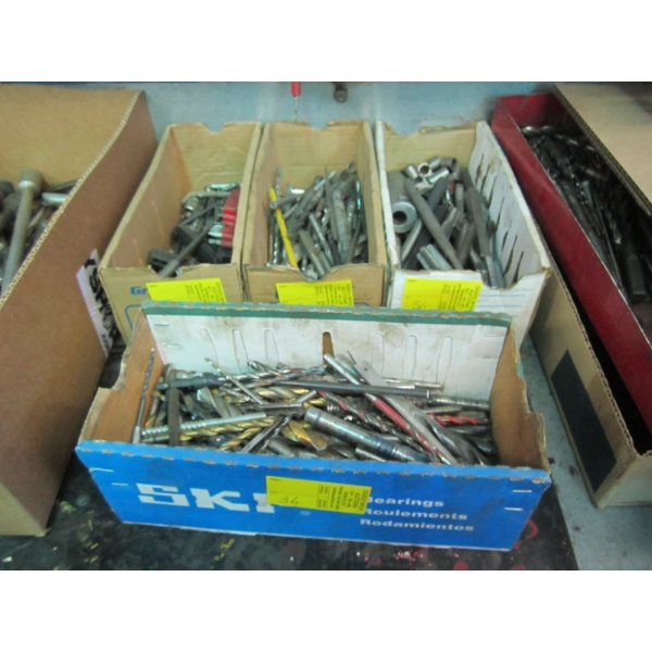 4 BOXES OF ASST. DRILL BITS, TAP & DIES, DRIVER BITS, ETC.