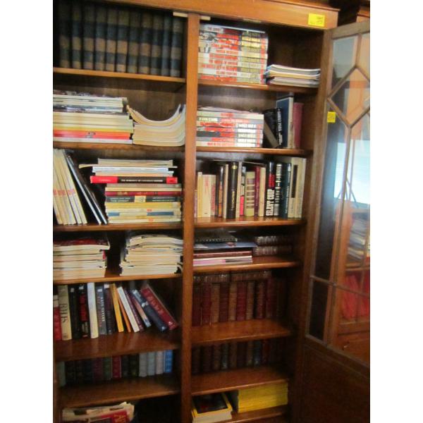 LG. LOT OF BOOKS IN GLASS DOORED CABINET