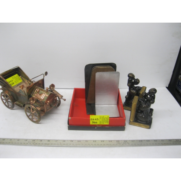 BOOKENDS & COPPER CAR