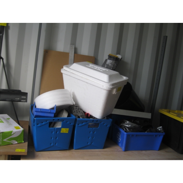 LG. LOT OF HARDWARE, CLEANING SUPPLIES, GARBAGE BAGS, ETC.