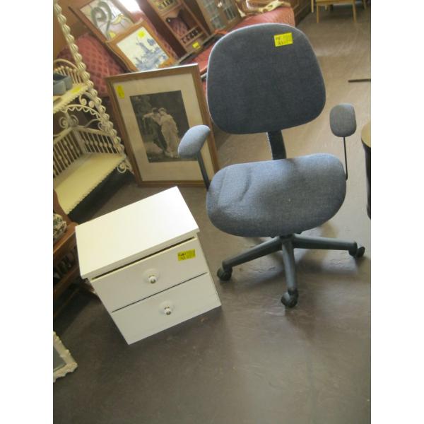 PADDED COMPUTER CHAIR & 2 DRAWER WHITE WOOD NIGHTSTAND