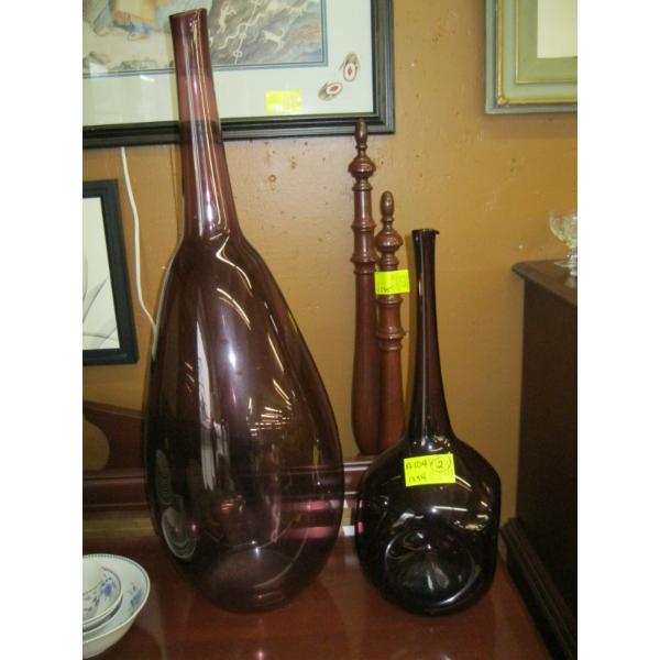 2 MAROON GLASS LG. ZELLER VASES