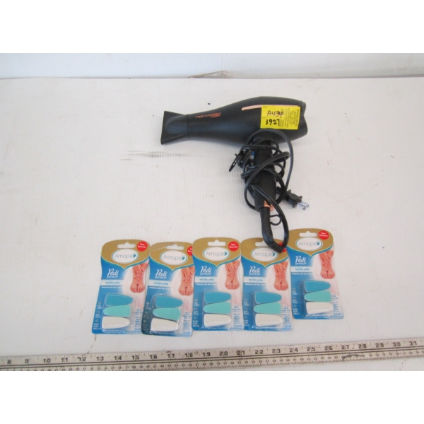 CONAIR HAIR DRYER & 5 PACKAGES OF PEDI PERFET NAIL CARE HEADS