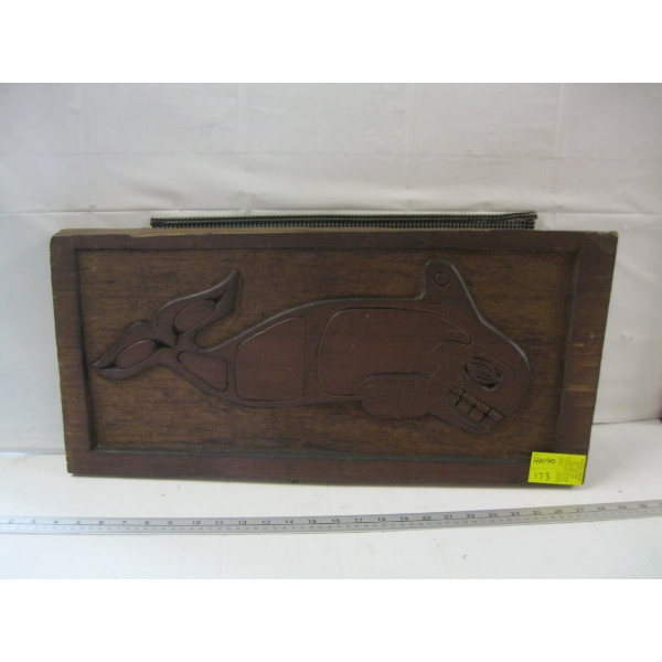 CARVED NATIVE PLAQUE, SIGNED T.E.L.