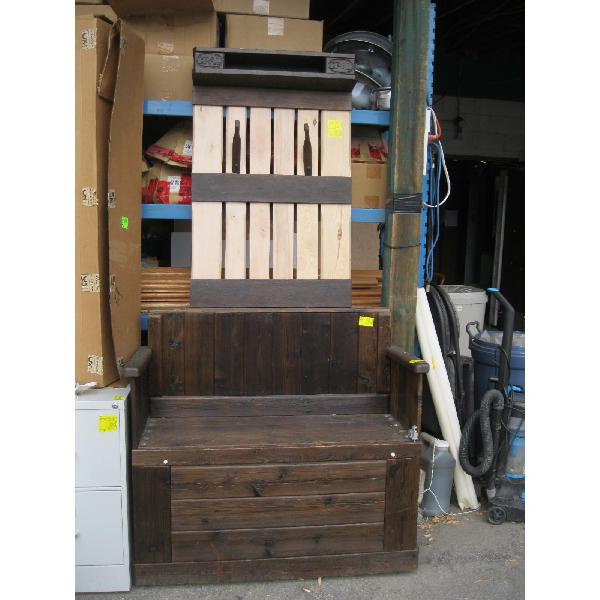 WOODEN HALL BENCH SEAT & A SHELF UNIT W/COAT HOOKS