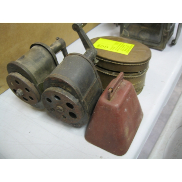 2 VINTAGE PENCIL SHARPENERS, BELL, SM. CONTAINER