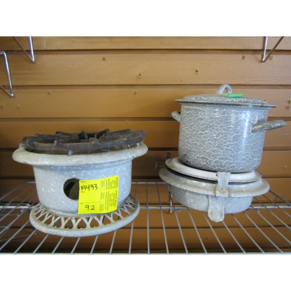 ENAMEL STOVE & POT PIECES