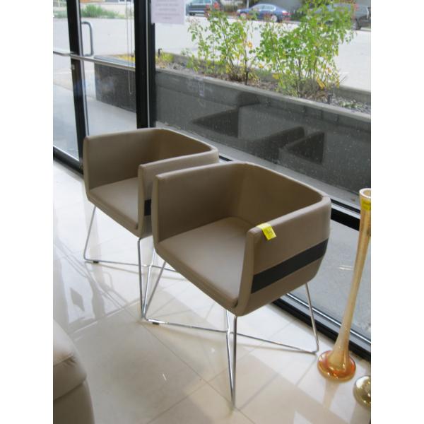 SET OF 4 UPHOLSTERED CHROME LEG TUB CHAIRS