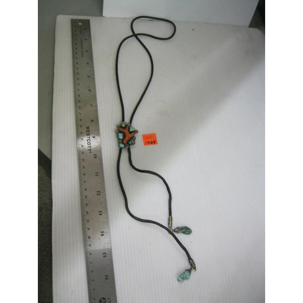 TURQUOISE, CORAL & SILVER BOLO TIE