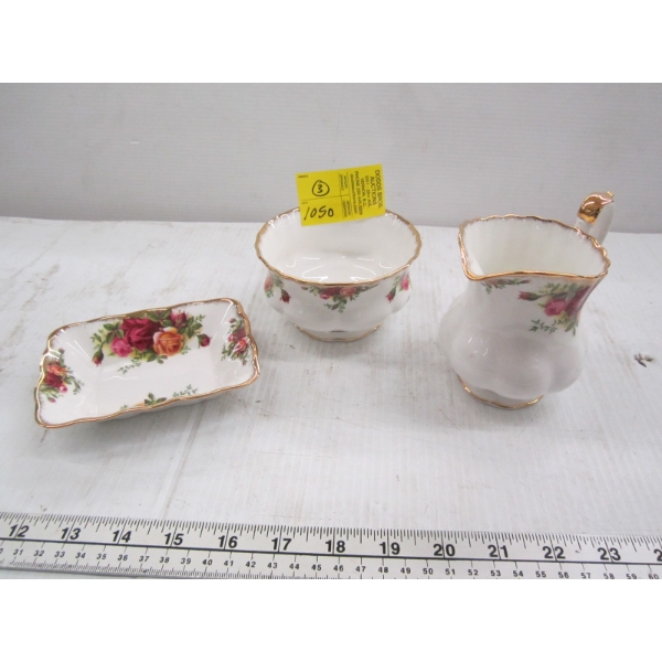 ROYAL ALBERT OLD COUNTRY ROSE LG. CREAM & SUGAR & SM. DISH