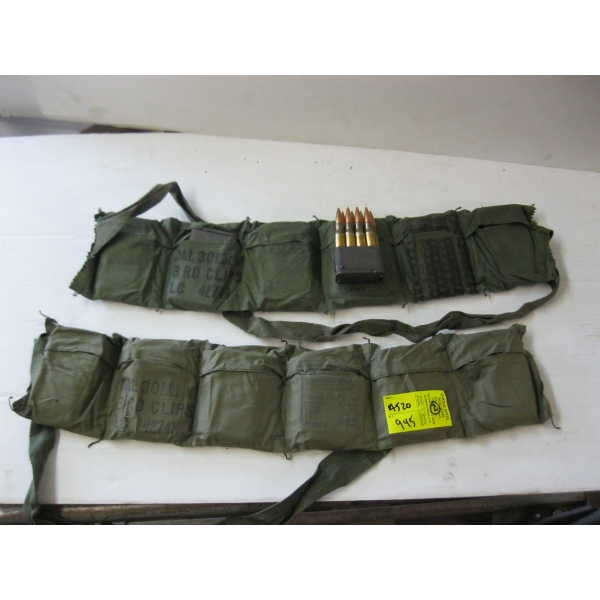 2 VINTAGE MILITARY 30 CALIBER AMMO BELTS - CAL 30 BALL M2 - 8 ROUND FULL CLIPS