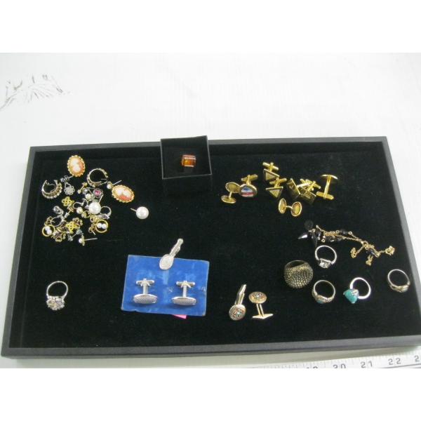 ASST'D JEWELLERY - EARRINGS, RINGS, NECKLACES, CUFFLINKS, ETC.
