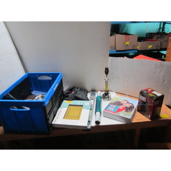 BIN OF MISC. LEVEL, LAMP, ETC.