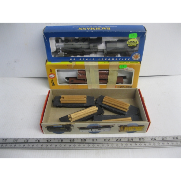 LOG CARS & A BACHMAN HO SCALE ENGINE & TENDER