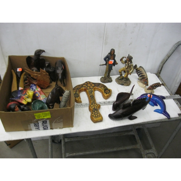 MISC. FIGURINES, WOODEN CARVINGS, ETC.