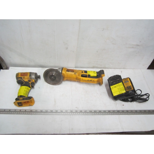 DEWALT IMPACT & DEWALT GRINDER W/1 BATTERY & CHARGER