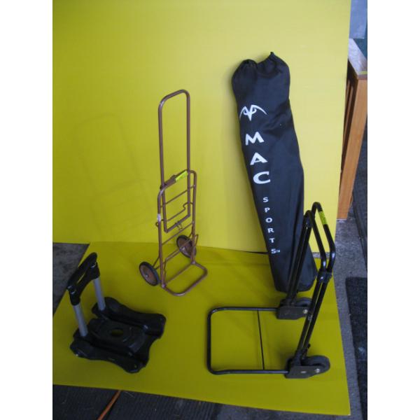 3 LUGGAGE CARTS & A FOLDING CHAIR