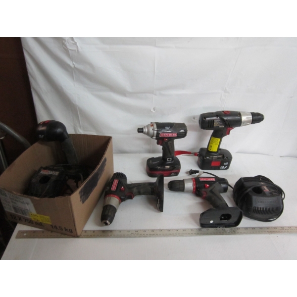 BOX W/CRAFTSMAN RECHARGEABLE DRILLS & CHARGERS
