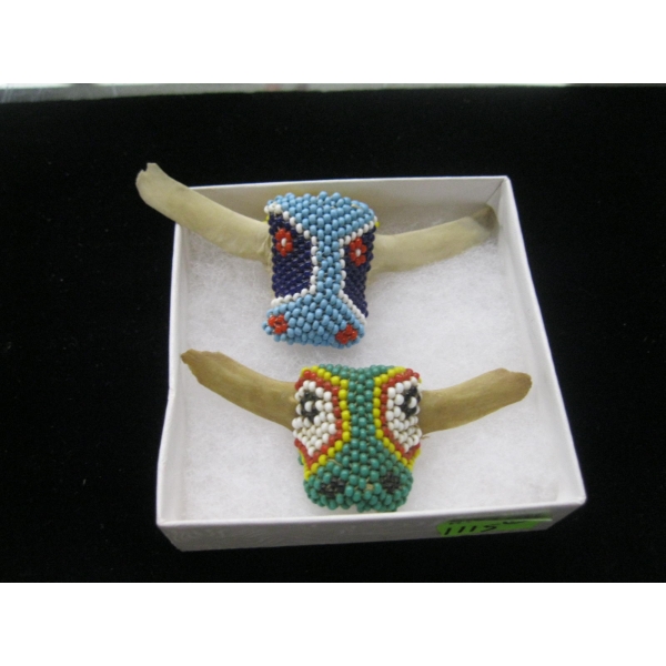 2 HARVEY ERA NAVAJO BEADED BONE SCARF SLIDES