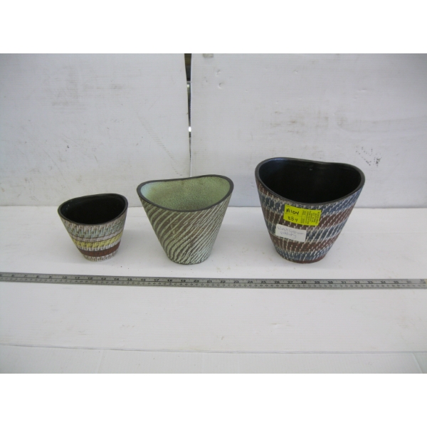 3 WEST GERMAN POTTERY VASES