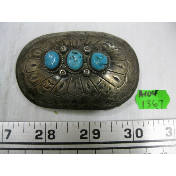 SILVER & TURQUOISE BELT BUCKLE