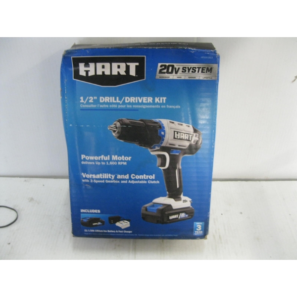 NEW HART 20V CORDLESS DRILL W/BATTERY & CHARGER