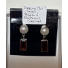 Image 1 : STERLING .925 SILVER PEARL & RED STONE EARRINGS
