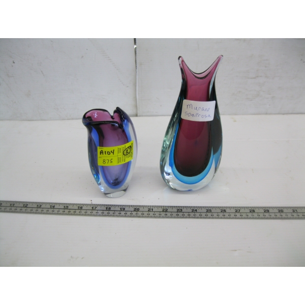 2 MURANO GLASS SOMEROSA VASES