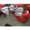 Image 7 : RED & BLACK VINTAGE LOOK W/CHROME LEGS COUCH, 2 CHAIRS & COFFEE TABLE