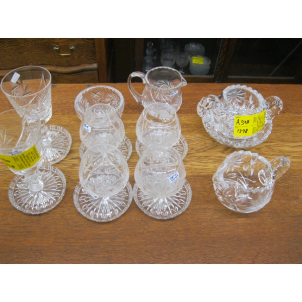 ASST. CRYSTAL GLASSES, CREAM & SUGARS, ETC.