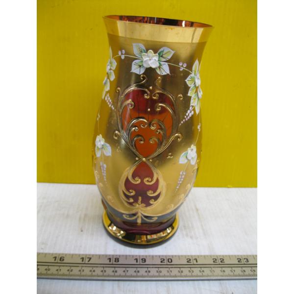 GOLD EMBOSSED OVER CRANBERRY GLASS VASE