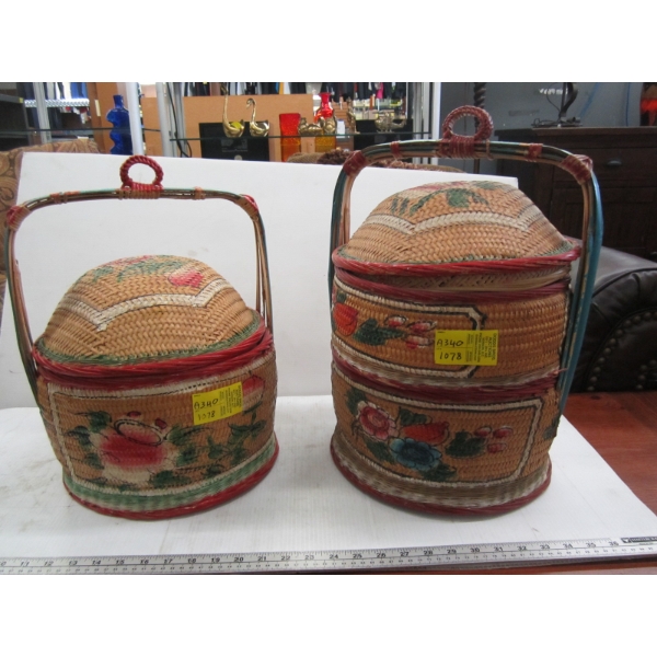 2 WICKER PAINTED BASKETS