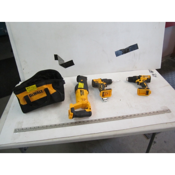 DEWALT SAWZALL, 2 DRILLS IN BAG - NO BATTERY OR CHARGER