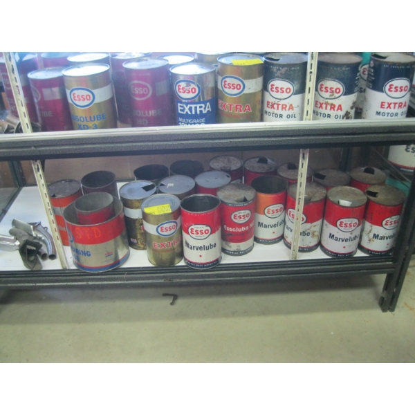 LG. LOT OF ESSO OIL TINS & 3 SPOUTS