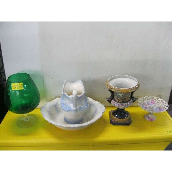 ASST. GLASSWARE, POTTERY, WASHBOWL & JUG, ETC.