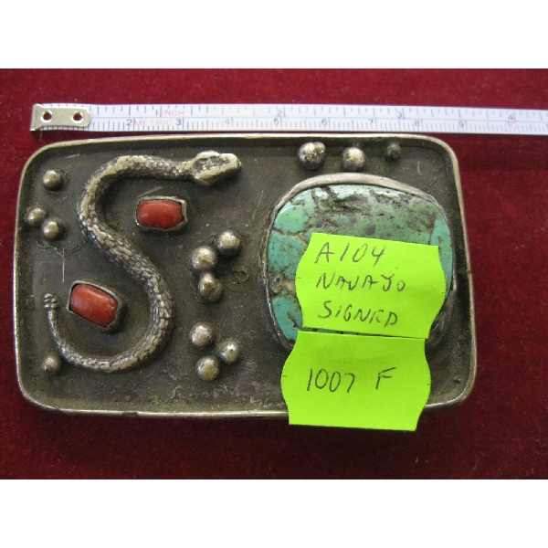 NAVAJO SILVER SIGNED BELT BUCKLE