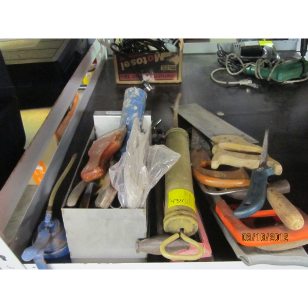 MISC. HANDSAWS, OILER, CAULKING GUN, ETC.
