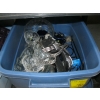 Image 3 : 2 BINS & BOX OF MISC. UTENSILS, WATER BOTTLES, ICECUBE TRAYS, CRYSTAL, ETC.