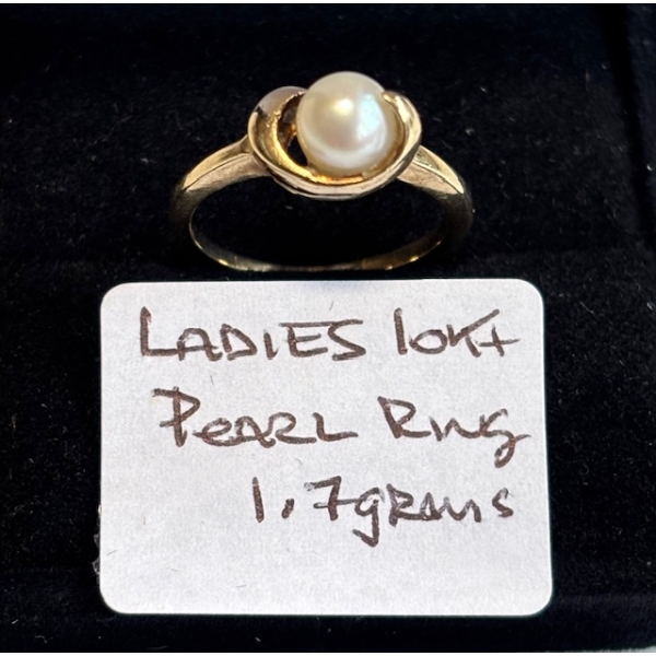LADIES 10KT PEARL RING, 1.7G, SZ 3 3/4