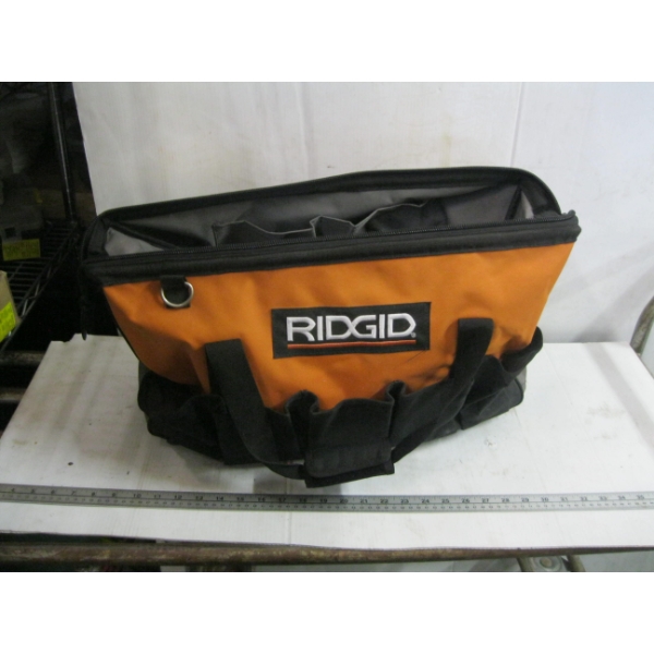 RIGID TOOL BAG W/MASTERCRAFT CORDLESS TOOLS: 2 - 1/2" IMPACT GUNS, BATTERIES, CHARGERS, ETC.