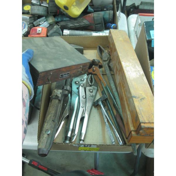 MISC. VINTAGE WRENCH, LG. VISE GRIP LIKE PLIERS, ETC.