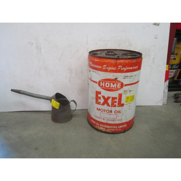 LG. XL MOTOR OIL TIN & AN OIL CAN