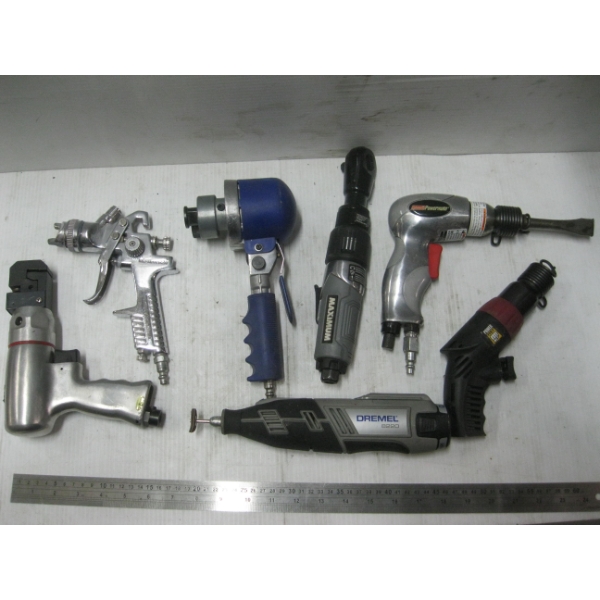BOX W/6 AIR TOOLS & A CORDLESS DREMEL