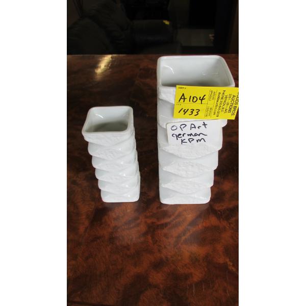 2 MCM OP ART GERMAN PORCELAIN VASES