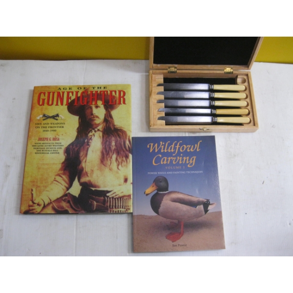 5 KNIVES, CARVING BOOK, GUNFIGHTER BOOK