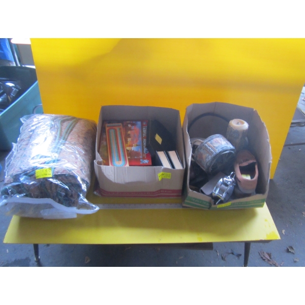 2 BOXES OF MISC. BOOKS, ALARM CLOCK, SHOES, ETC.