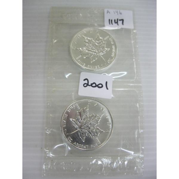2 - 2001 CDN 1 OZ MAPLE LEAFS .999 SILVER (TAX EXEMPT)