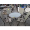 Image 1 : ROUND GLASS TOP PATIO TABLE W/4 FOLDING PATIO CHAIRS