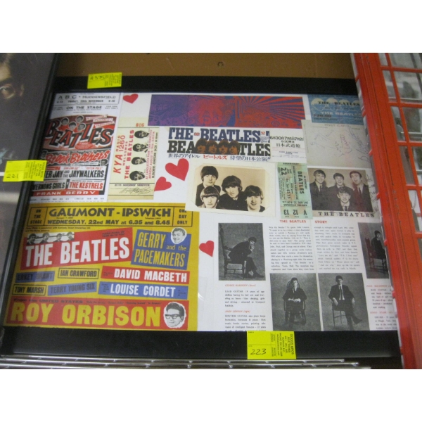 COLLAGE OF ASST. BEATLES ADVERTISEMENTS, TICKETS, ETC.